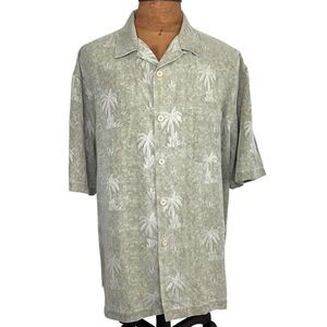 Nat Nast Silk hawaiian Shirt Green Floral Palm Tree Button Up Men Size XL